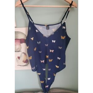 SHEIN Navy Butterfly Trim Satin Cami